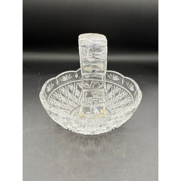 Vintage Lead Crystal Glass Basket w/ Scalloped Edge and Wide Handle-7” - Picture 3 of 9